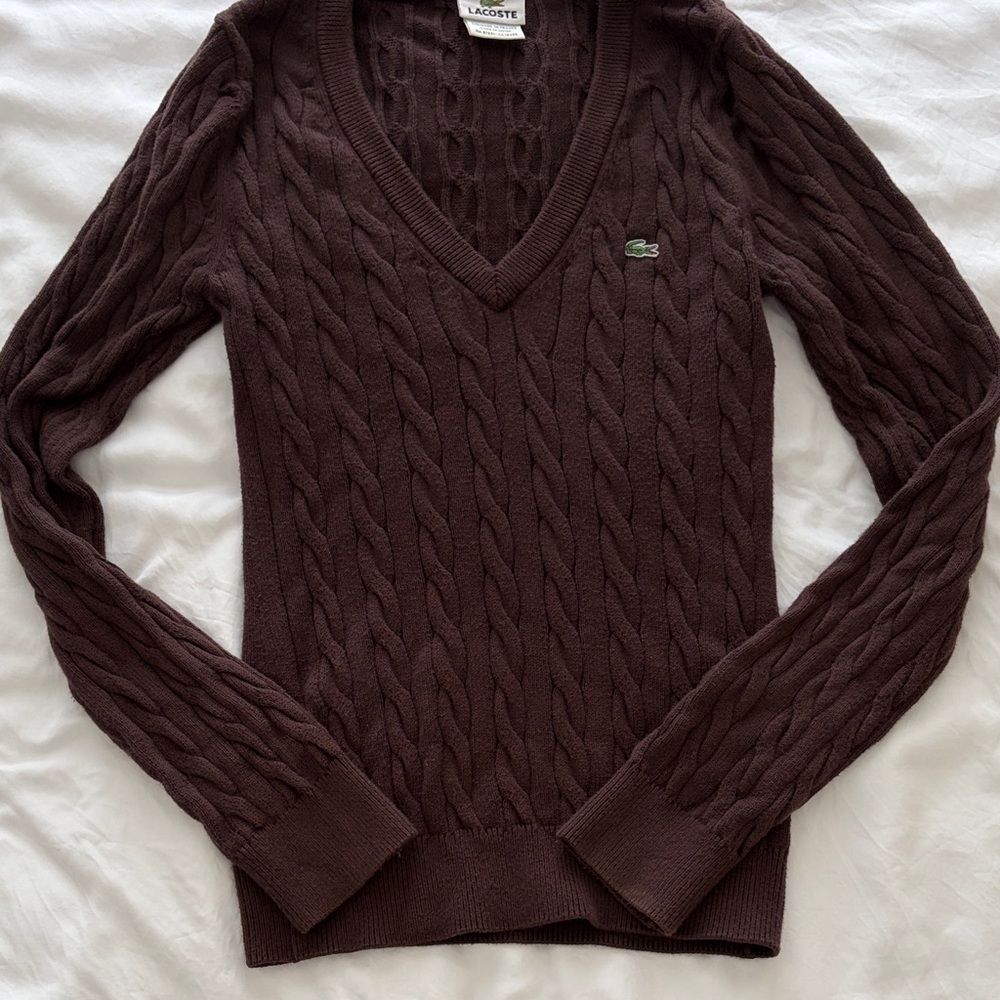 Lacoste Dark Brown V-Neck Sweater
